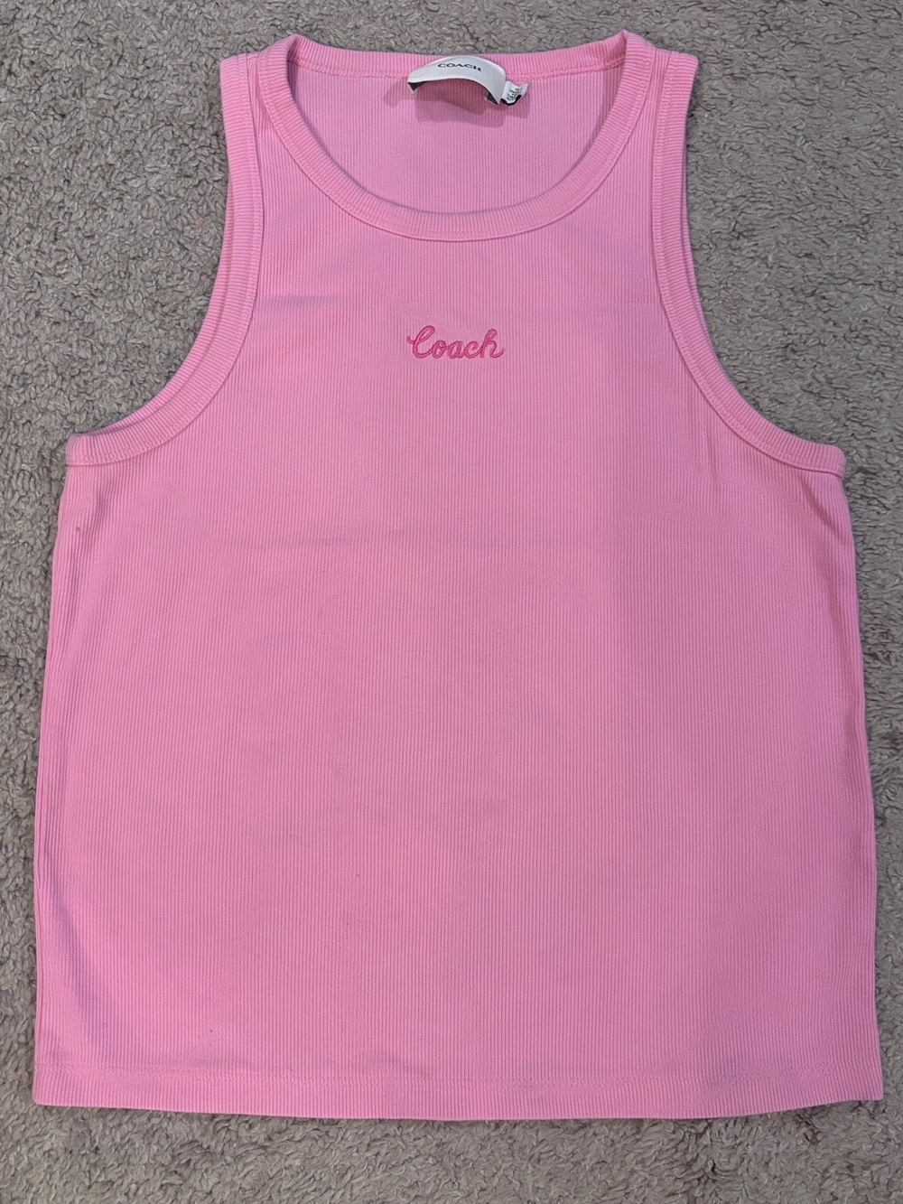 Coach Pink Ribbed Logo Tank Top for Kids